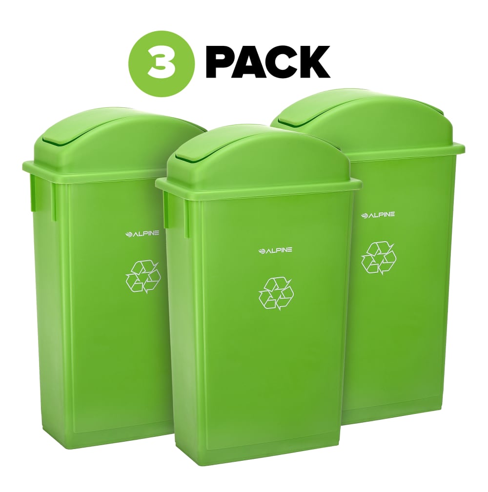 Alpine Industries ALP4778-1-LGRN-3PK 23 gal Slim Recycle Trash Can w/ Dome Lid, Green