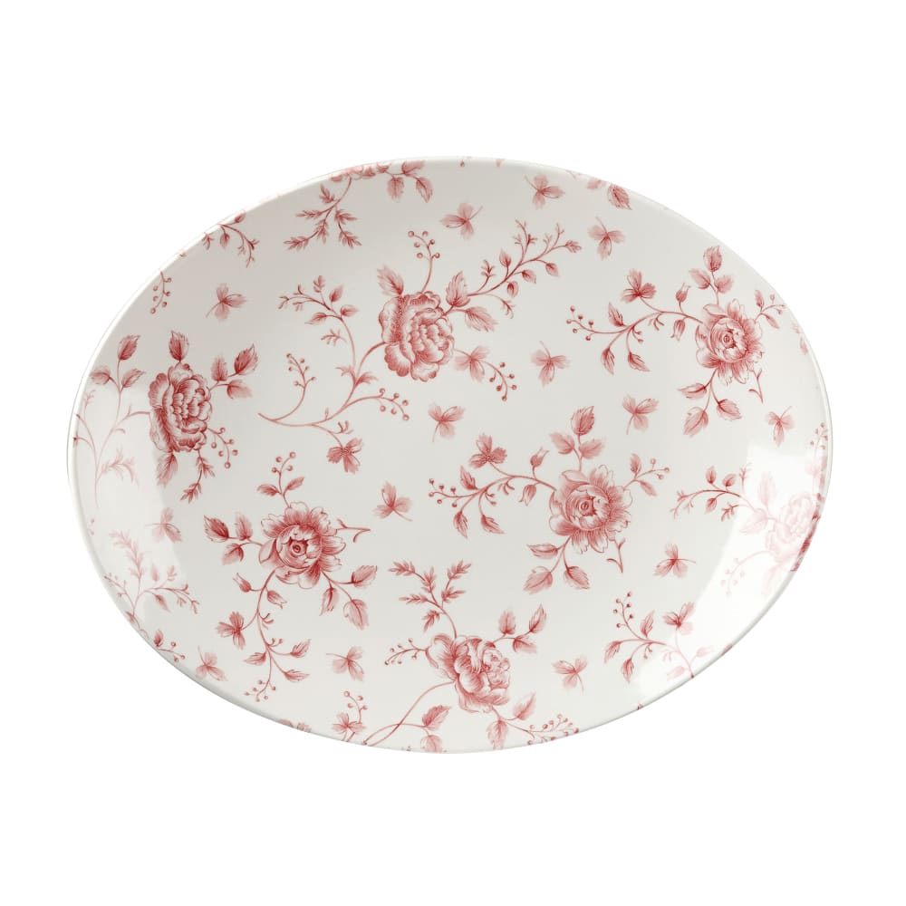 Churchill Oval Vintage Prints Plate - 12 1/2" x 10", Ceramic, Cranberry Rose Chintz (RCCOP121)