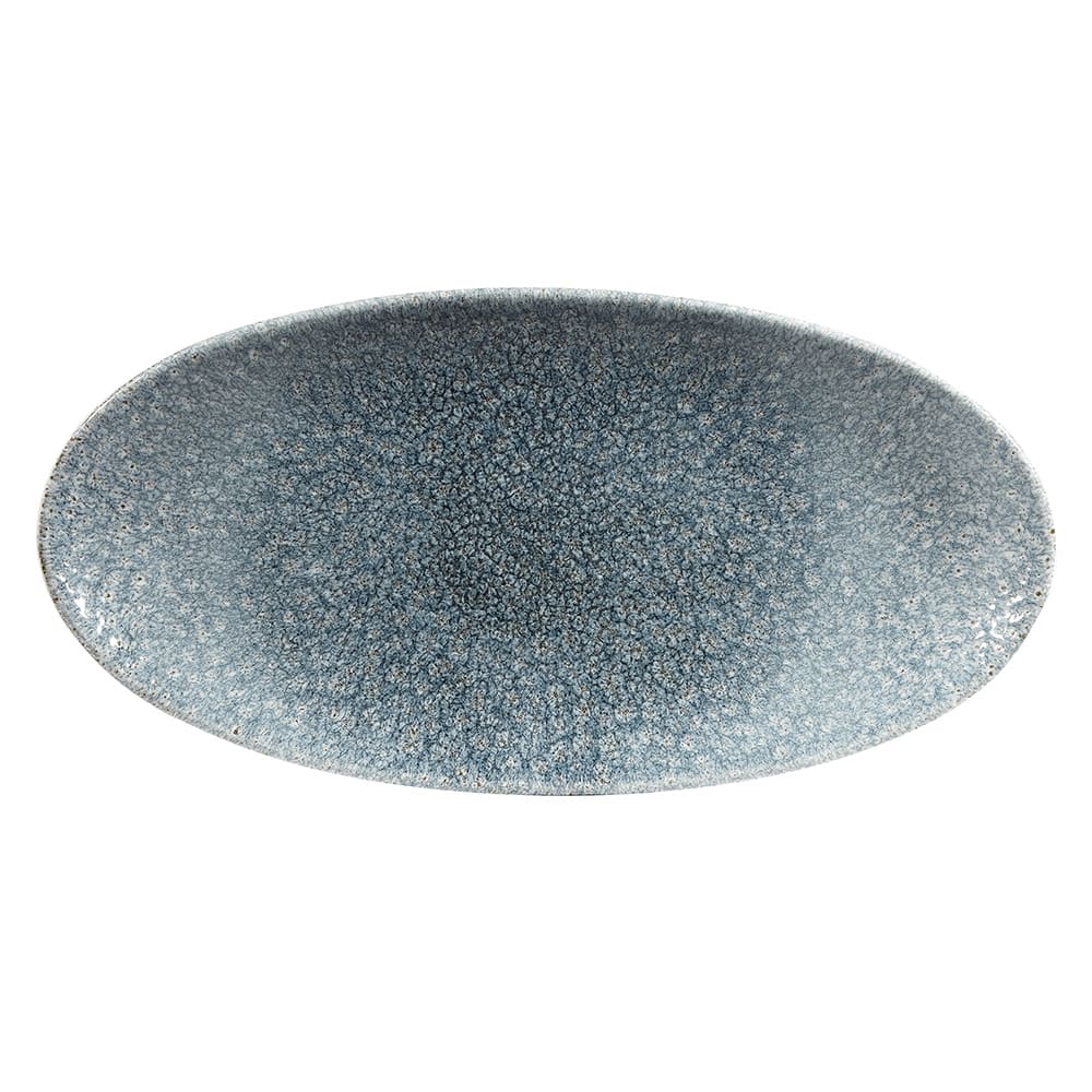 Churchill Oval Raku Chef's Plate - 11 4/5" x 5 3/4", Ceramic, Topaz Blue (RKTBOV301)