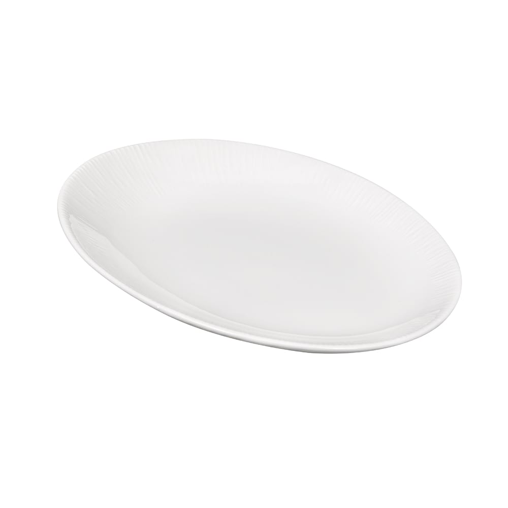 Churchill Oval Bamboo Plate - 13 5/8" x 9", Ceramic, White (WHBALO141)