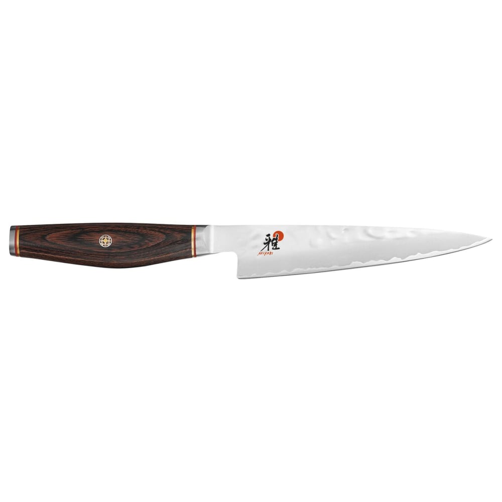 Miyabi 1001968 5" Utility Knife w/ Brown Pakkawood Handle, Carbide Stainless Steel