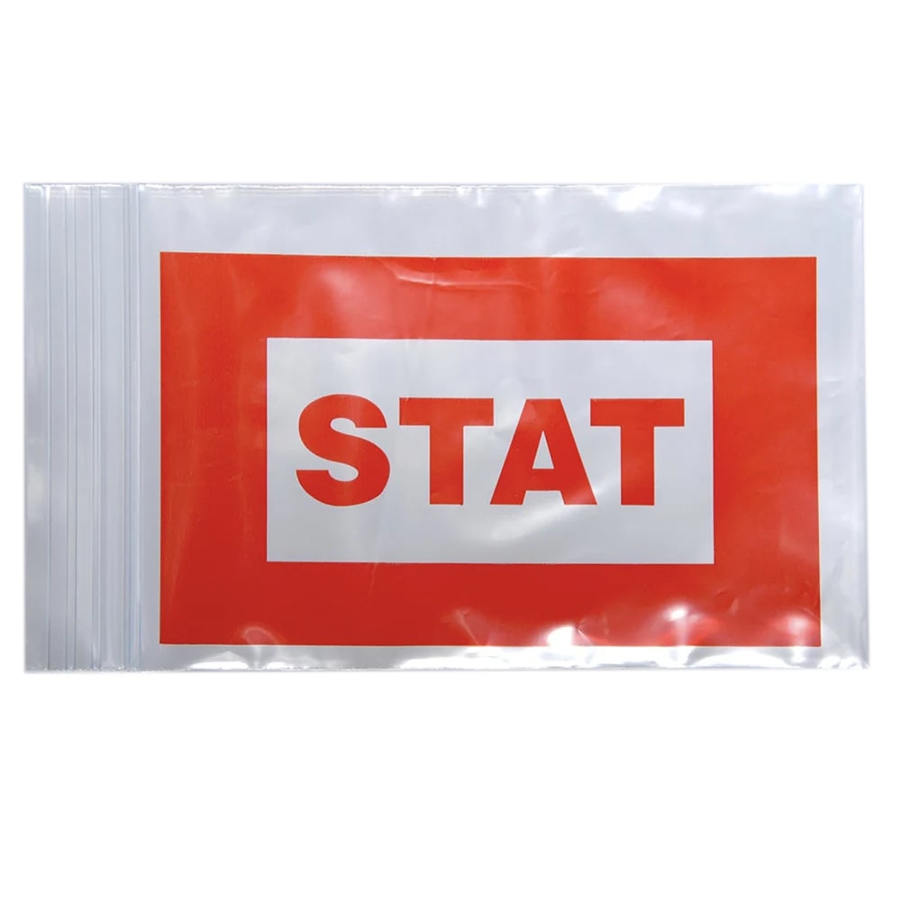 LK Packaging Resealable "STAT" Bag - 8"L x 5"W, 2 mil LDPE, Clear w/ Print (F20508STAT)