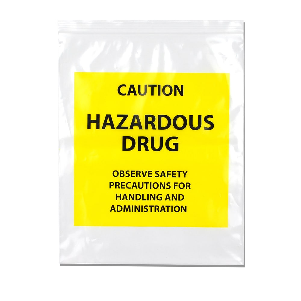 LK Packaging Hazardous Drug Bags w/ Seal Top Closure - 6" x 9", LDPE, Clear w/ Print (F40609HDB)