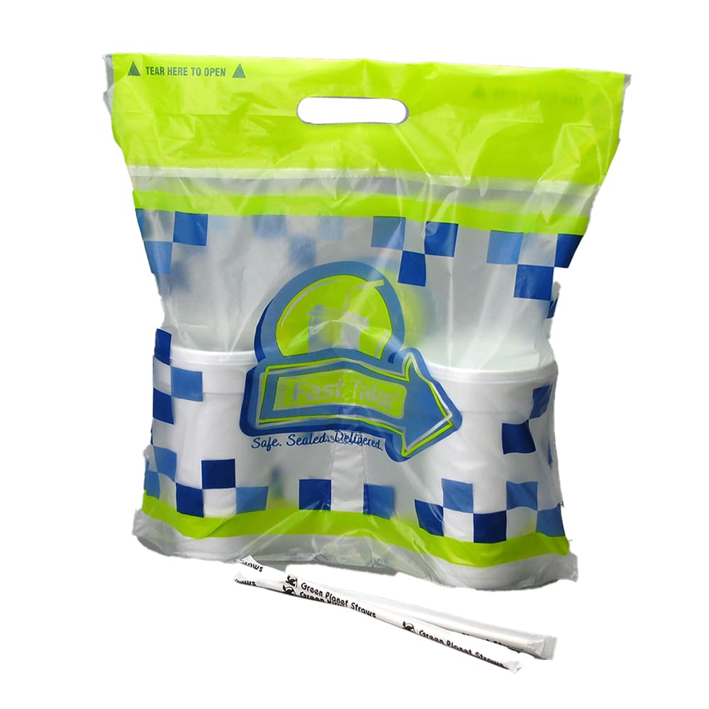 LK Packaging Fast Take® Tamper-Evident Beverage Carrier w/ (2) Drink Capacity - 14" x 14", Printed (FT141425P)