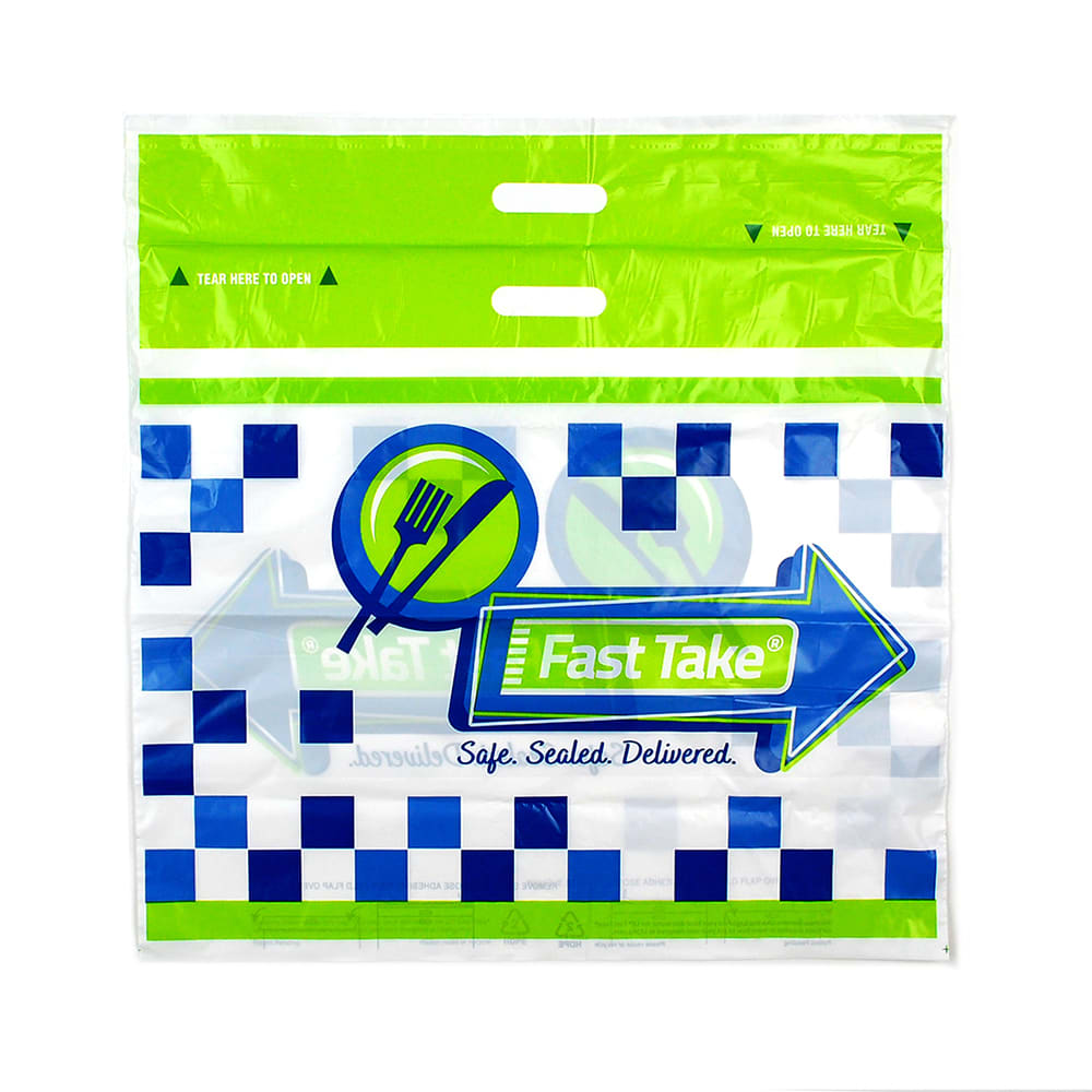 LK Packaging Fast Take® Tamper-Evident Carryout Bag w/ Handle - 18"W x 21"L, Printed (FT211810P)