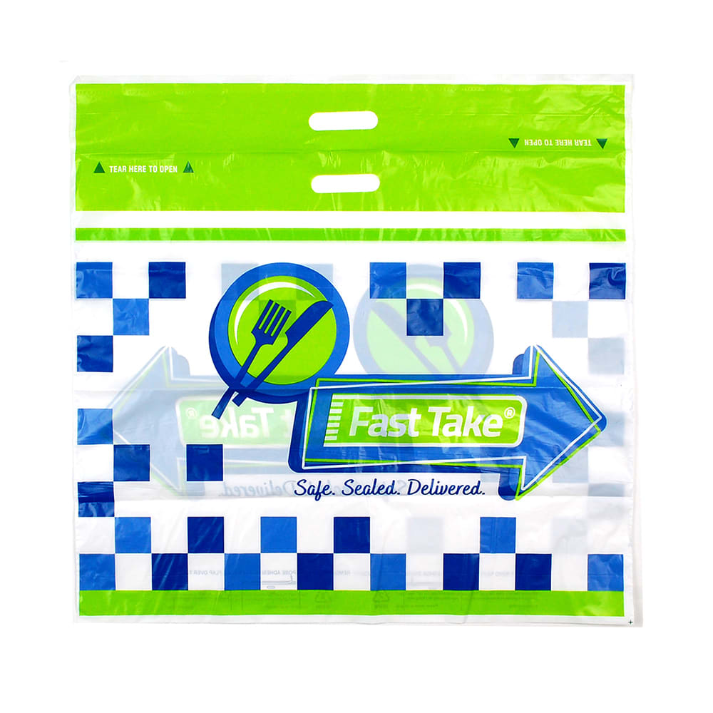 LK Packaging Fast Take® Tamper-Evident Carryout Bag w/ Handle - 24"W x 20"L, Printed (FT242011P)