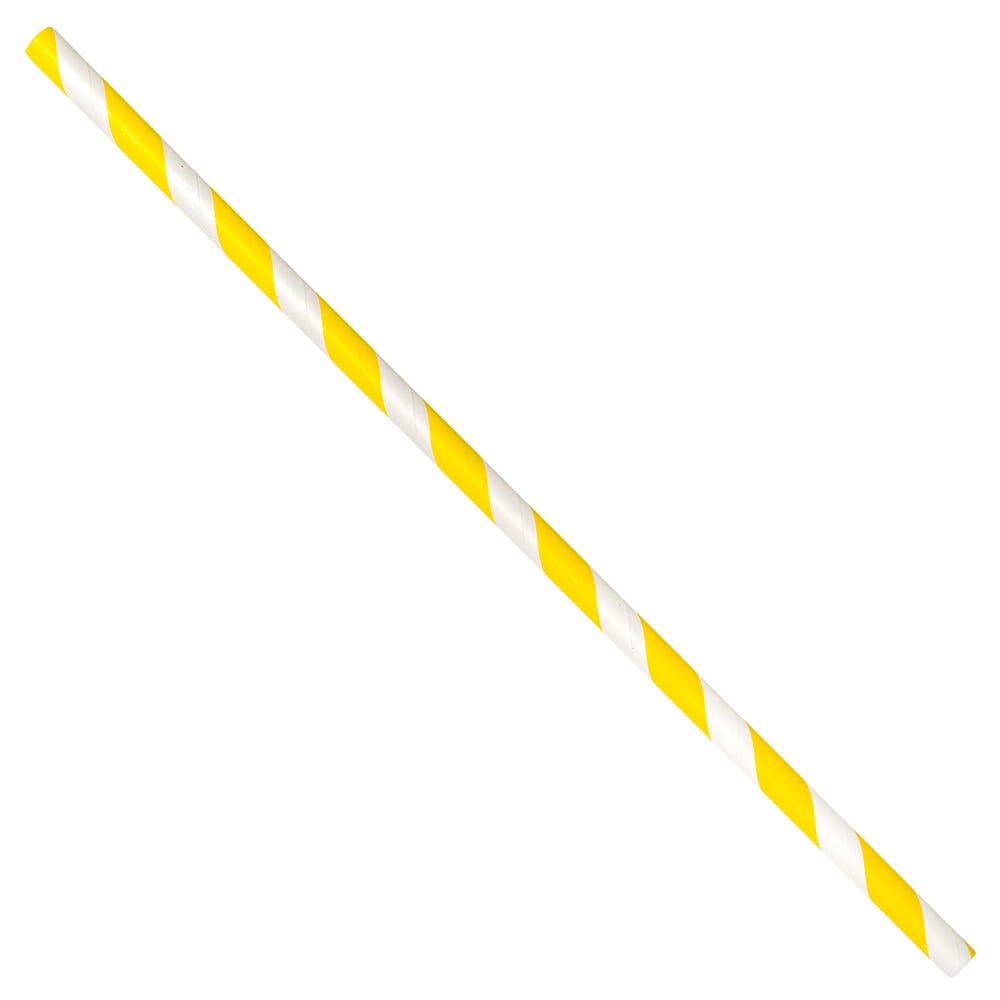 LK Packaging 7 3/4" Unwrapped Jumbo Paper Straw, Yellow/White Striped (GPSJ775UW-YE)