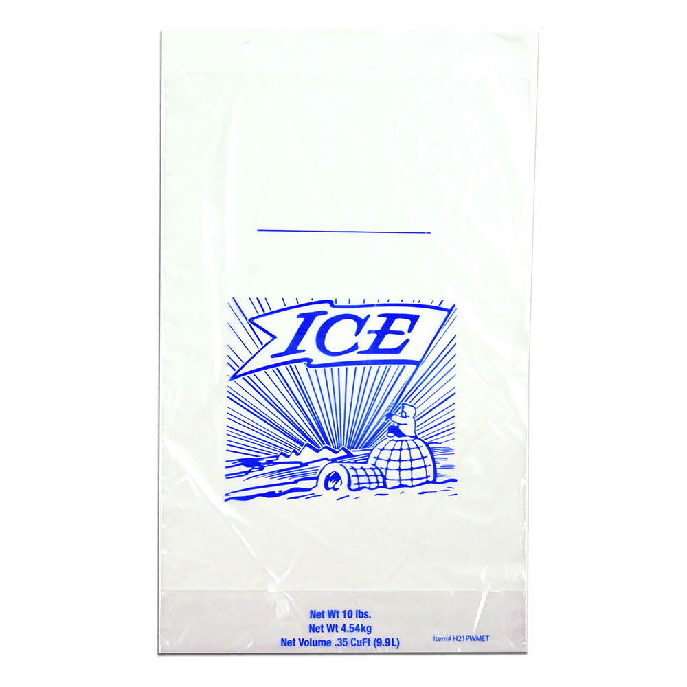 LK Packaging 8 lb Printed Ice Bag w/ Twist Ties - 19" x 11", Poly/Metallocene (H19PWMET)