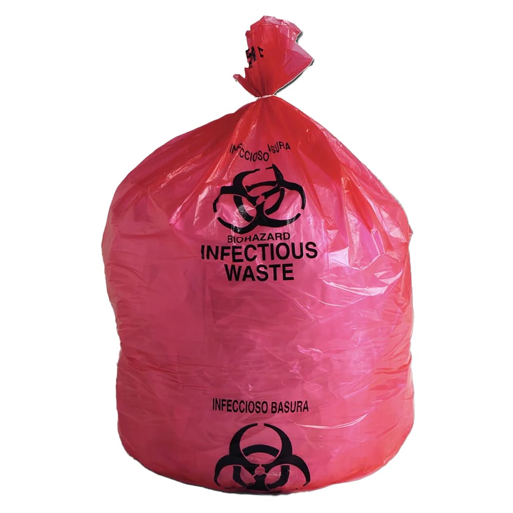 LK Packaging Liner Bags for Biohazard Waste Cans - 43"L x 31"W, 0.67 mil HDPE, Red (HD33RE)