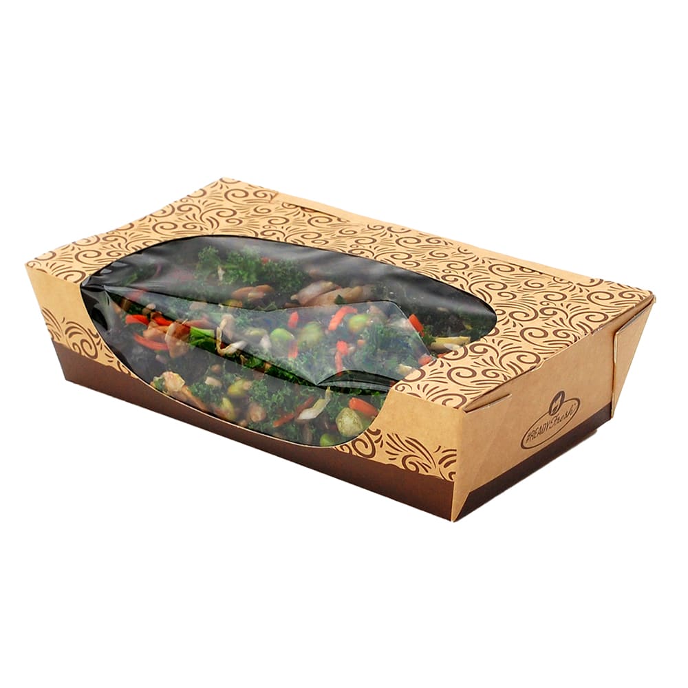 LK Packaging #ReadyFresh® Kraft Tuck Top Container w/ Side Window - 8" x 4 7/10" x 2", Kraft (RF-SLDLG)