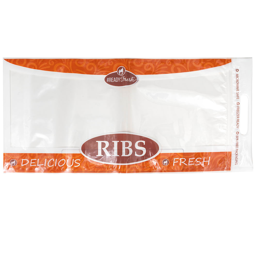 LK Packaging #ReadyFresh® Grab-N-Go Rib Bag w/ Handle - 10"W x 21 1/2"L, Polypropylene, Clear (RIB1021)