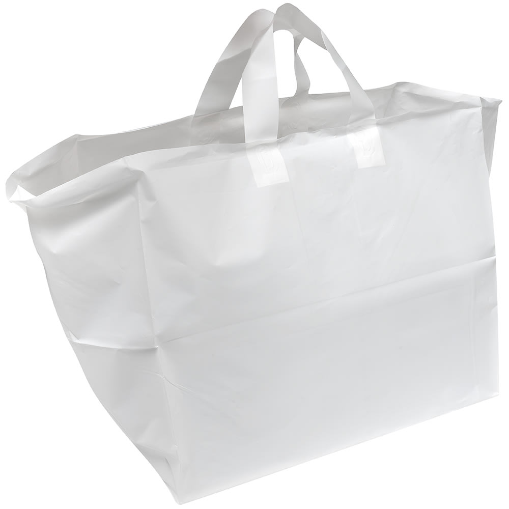 LK Packaging Poly Take Out Bag w/ Handles - 14" x 12" x 11 1/2", White (TO14115)
