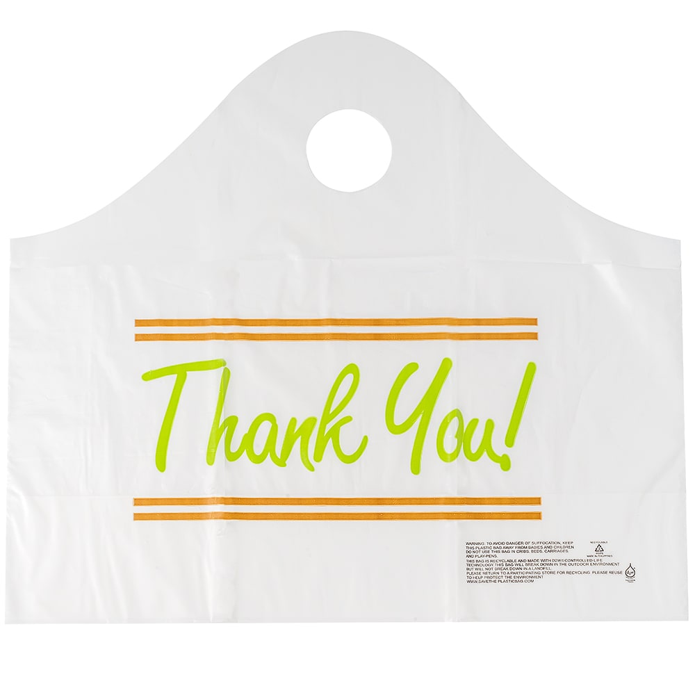 LK Packaging Printed Poly Take Out Bag w/ Handles - 16 1/2" x 14" x 6", White (TO165146TY)