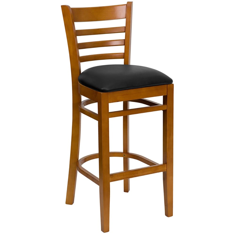 Flash Furniture XU-DGW0005BARLAD-CHY-BLKV-GG Bar Stool w/ Ladder Back & Black Vinyl Seat, Cherry