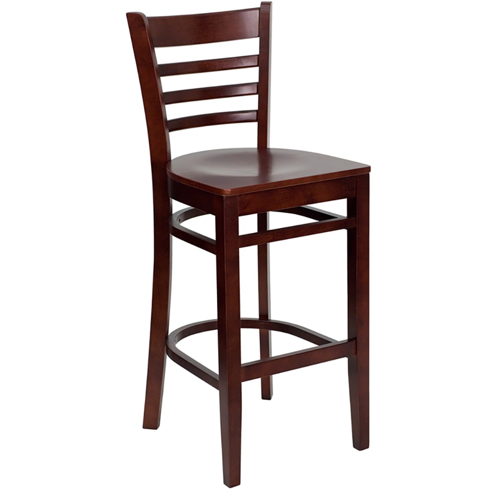 Flash Furniture XU-DGW0005BARLAD-MAH-GG Bar Stool w/ Ladder Back & Wood Seat, Mahogany