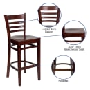 Flash Furniture XU-DGW0005BARLAD-MAH-GG Bar Stool w/ Ladder Back & Wood Seat, Mahogany thumbnail 6