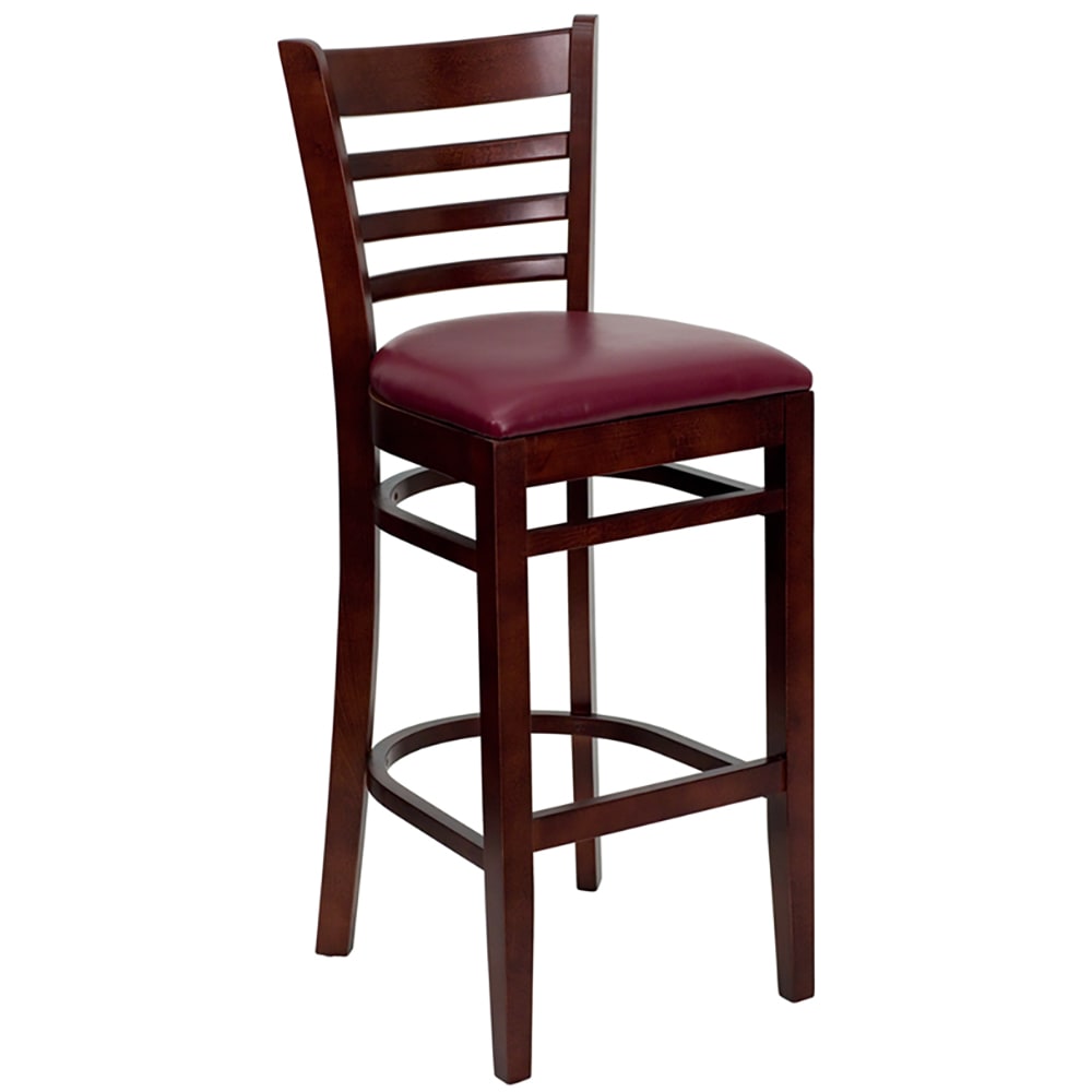Flash Furniture XU-DGW0005BARLAD-MAH-BURV-GG Bar Stool w/ Ladder Back & Burgundy Vinyl Seat, Mahogany