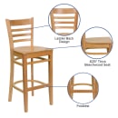 Flash Furniture XU-DGW0005BARLAD-NAT-GG Bar Stool w/ Ladder Back & Wood Seat, Natural thumbnail 6
