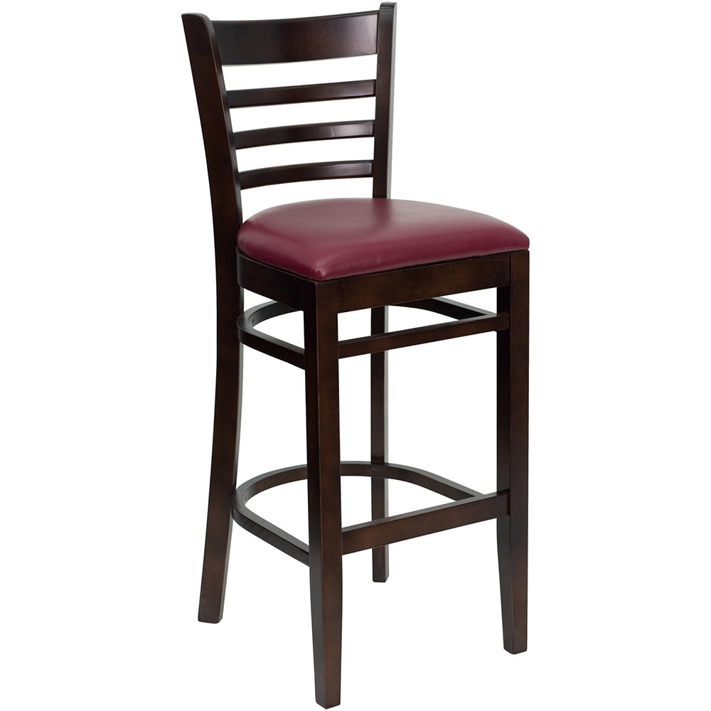 Flash Furniture XU-DGW0005BARLAD-WAL-BURV-GG Bar Stool w/ Ladder Back & Burgundy Vinyl Seat, Walnut