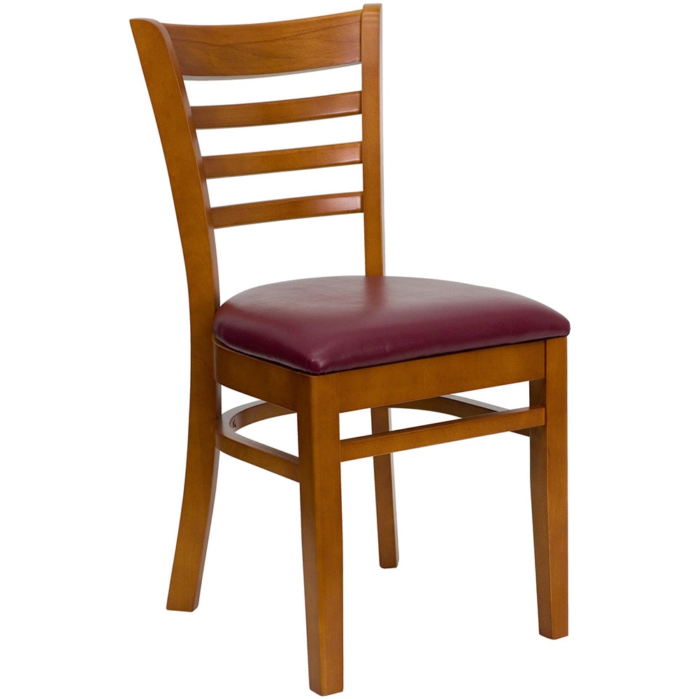 Flash Furniture XU-DGW0005LAD-CHY-BURV-GG Restaurant Chair w/ Ladder Back & Burgundy Vinyl Seat - Beechwood, Cherry Finish