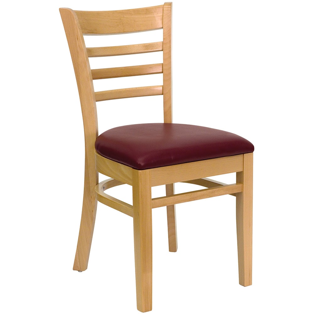 Flash Furniture XU-DGW0005LAD-NAT-BURV-GG Restaurant Chair w/ Ladder Back & Burgundy Vinyl Seat - Beechwood, Natural Finish
