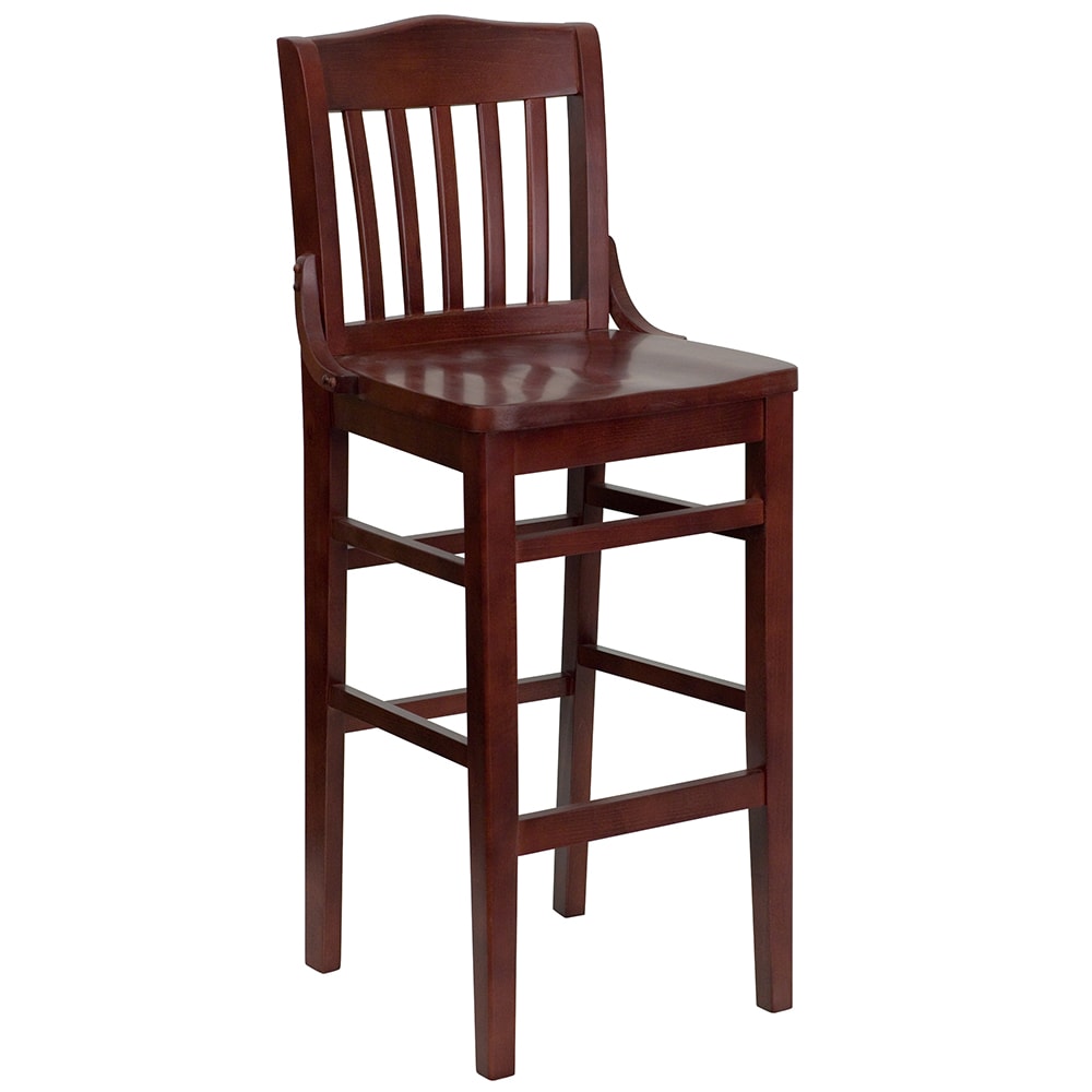 Flash Furniture XU-DG-W0006BAR-MAH-GG Bar Stool w/ Schoolhouse Back & Wood Seat, Mahogany