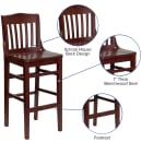 Flash Furniture XU-DG-W0006BAR-MAH-GG Bar Stool w/ Schoolhouse Back & Wood Seat, Mahogany thumbnail 3