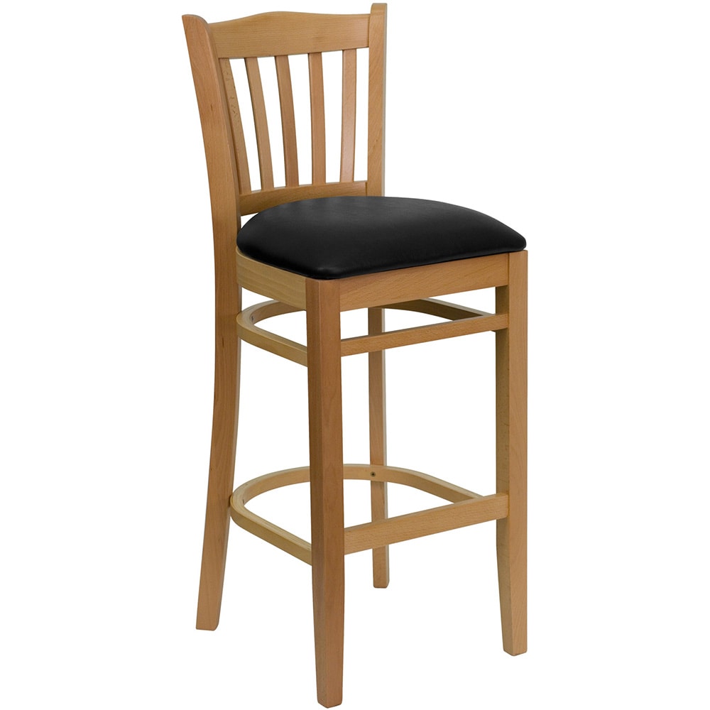 Flash Furniture XU-DGW0008BARVRT-NAT-BLKV-GG Bar Stool w/ Vertical Slat Back & Black Vinyl Seat, Natural