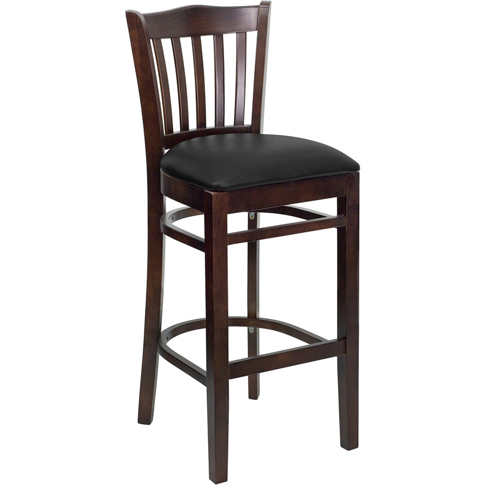 Flash Furniture XU-DGW0008BARVRT-WAL-BLKV-GG Bar Stool w/ Vertical Slat Back & Black Vinyl Seat, Walnut