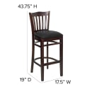 Flash Furniture XU-DGW0008BARVRT-WAL-BLKV-GG Bar Stool w/ Vertical Slat Back & Black Vinyl Seat, Walnut thumbnail 2