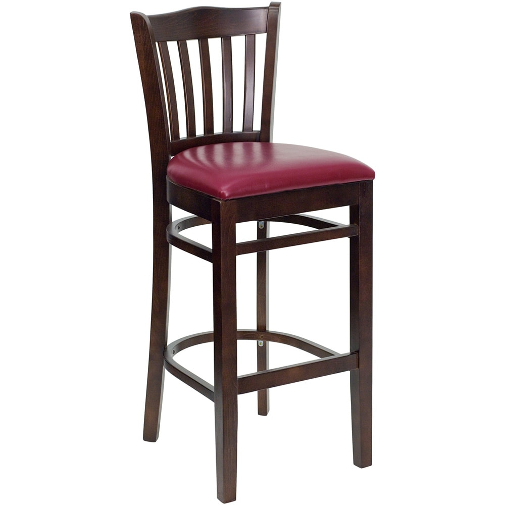 Flash Furniture XU-DGW0008BARVRT-WAL-BURV-GG Bar Stool w/ Vertical Slat Back & Burgundy Vinyl Seat, Walnut