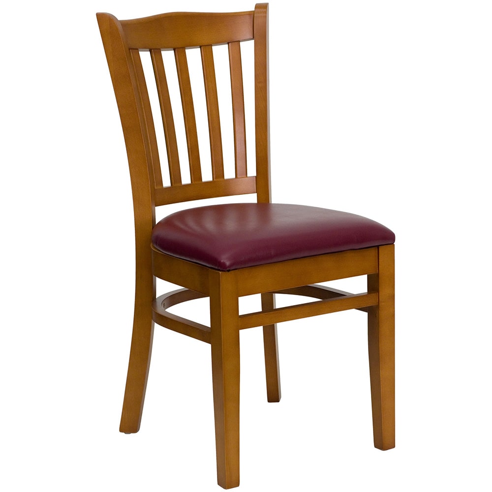 Flash Furniture XU-DGW0008VRT-CHY-BURV-GG Restaurant Chair w/ Vertical Slat Back & Burgundy Vinyl Seat - Beechwood, Cherry Finish