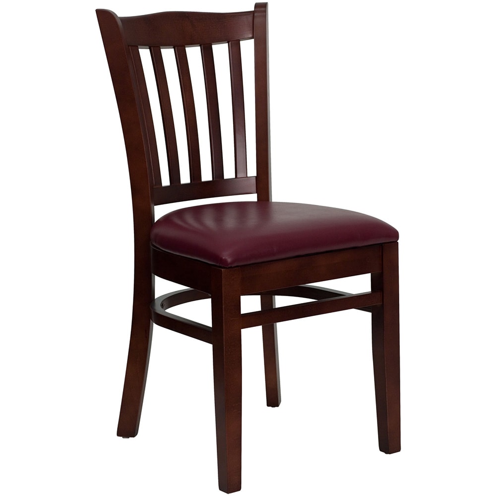 Flash Furniture XU-DGW0008VRT-MAH-BURV-GG Restaurant Chair w/ Vertical Slat Back & Burgundy Vinyl Seat - Beechwood, Mahogany Finish