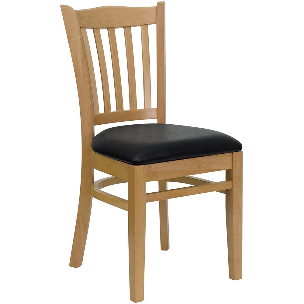 Flash Furniture XU-DGW0008VRT-NAT-BLKV-GG Restaurant Chair w/ Vertical Slat Back & Black Vinyl Seat - Beechwood, Natural Finish