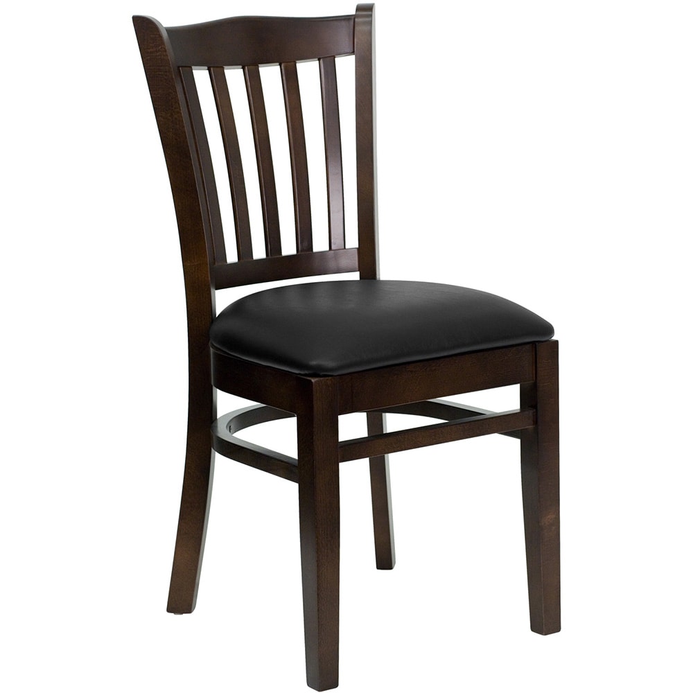 Flash Furniture XU-DGW0008VRT-WAL-BLKV-GG Restaurant Chair w/ Vertical Slat Back & Black Vinyl Seat - Beechwood, Walnut Finish