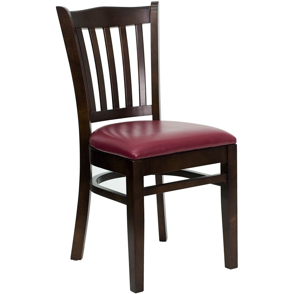 Flash Furniture XU-DGW0008VRT-WAL-BURV-GG Restaurant Chair w/ Vertical Slat Back & Burgundy Vinyl Seat - Beechwood, Walnut Finish