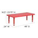 Flash Furniture YU-YCX-001-2-RECT-TBL-RED-GG Rectangular Preschool Activity Table - 48"L x 24"W, Plastic Top, Red thumbnail 2
