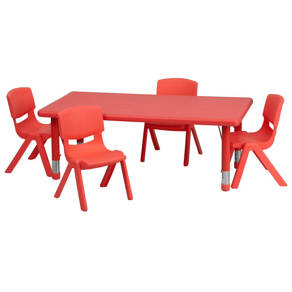 Flash Furniture YU-YCX-0013-2-RECT-TBL-RED-R-GG Rectangular Preschool Activity Table & (4) Chair Set - 48"L x 24"W, Plastic Top, Red
