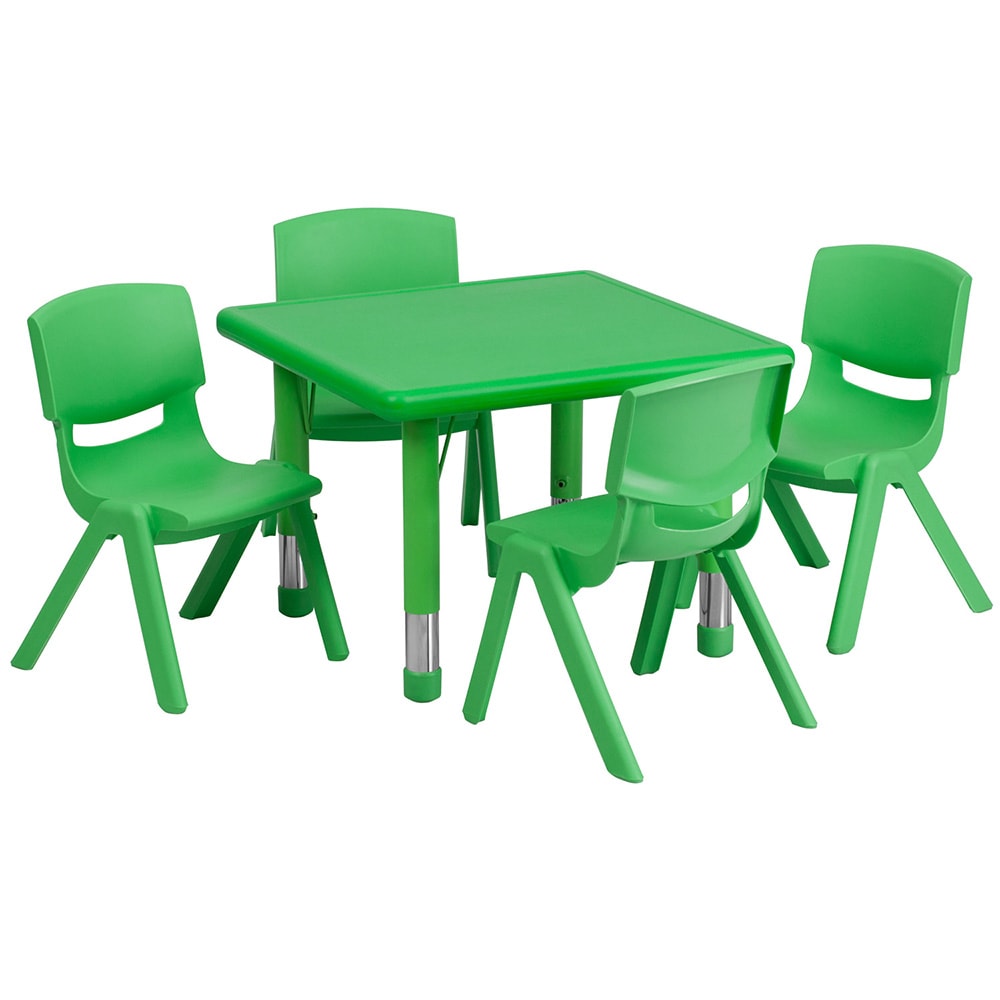 Flash Furniture YU-YCX-0023-2-SQR-TBL-GREEN-E-GG 24" Square Preschool Activity Table & (4) Chair Set - Plastic Top, Green