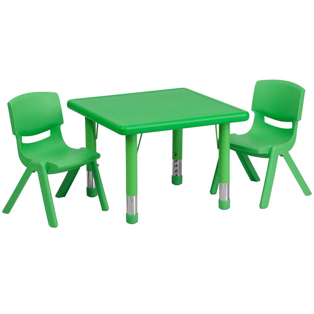 Flash Furniture YU-YCX-0023-2-SQR-TBL-GREEN-R-GG 24" Square Preschool Activity Table & (2) Chair Set - Plastic Top, Green