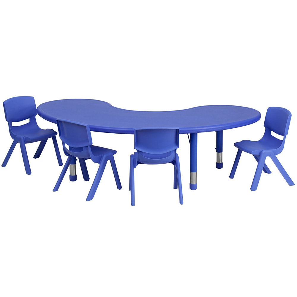 Flash Furniture YU-YCX-0043-2-MOON-TBL-BLUE-E-GG Half Moon Preschool Activity Table & (4) Chair Set - 35"L x 65"W, Plastic Top, Blue