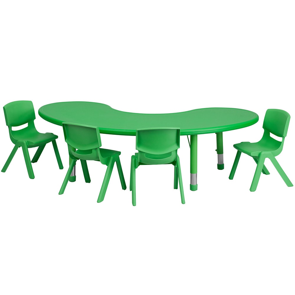 Flash Furniture YU-YCX-0043-2-MOON-TBL-GREEN-E-GG Half Moon Preschool Activity Table & (4) Chair Set - 35"L x 65"W, Plastic Top, Green