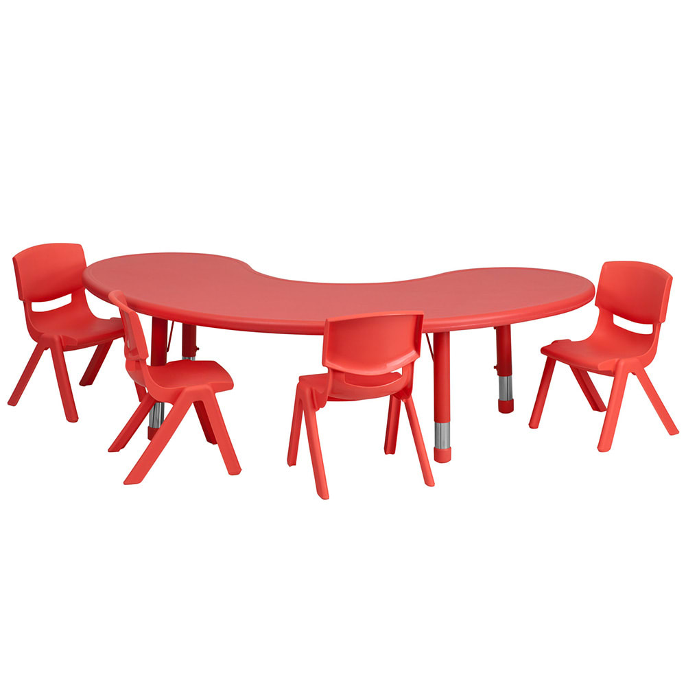 Flash Furniture YU-YCX-0043-2-MOON-TBL-RED-E-GG Half Moon Preschool Activity Table & (4) Chair Set - 35"L x 65"W, Plastic Top, Red