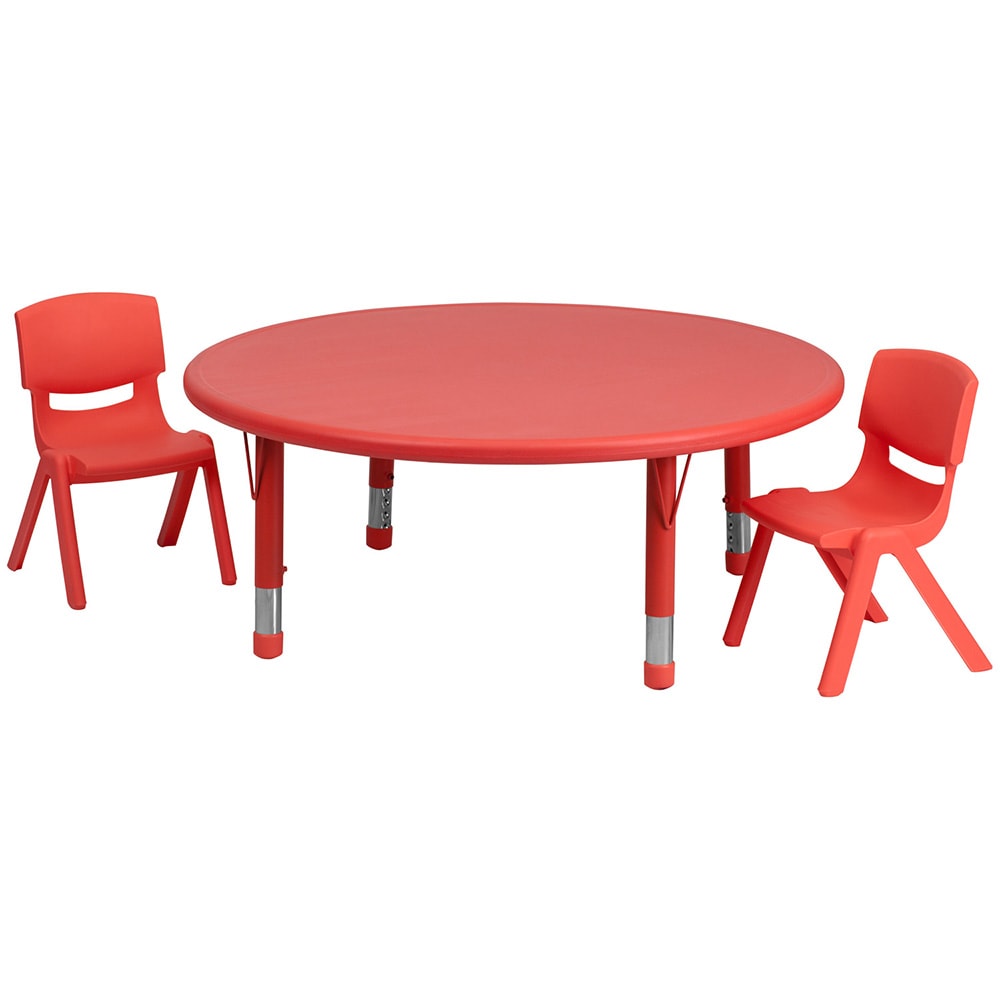 Flash Furniture YU-YCX-0053-2-ROUND-TBL-RED-R-GG 45" Round Preschool Activity Table & (2) Chair Set - Plastic Top, Red
