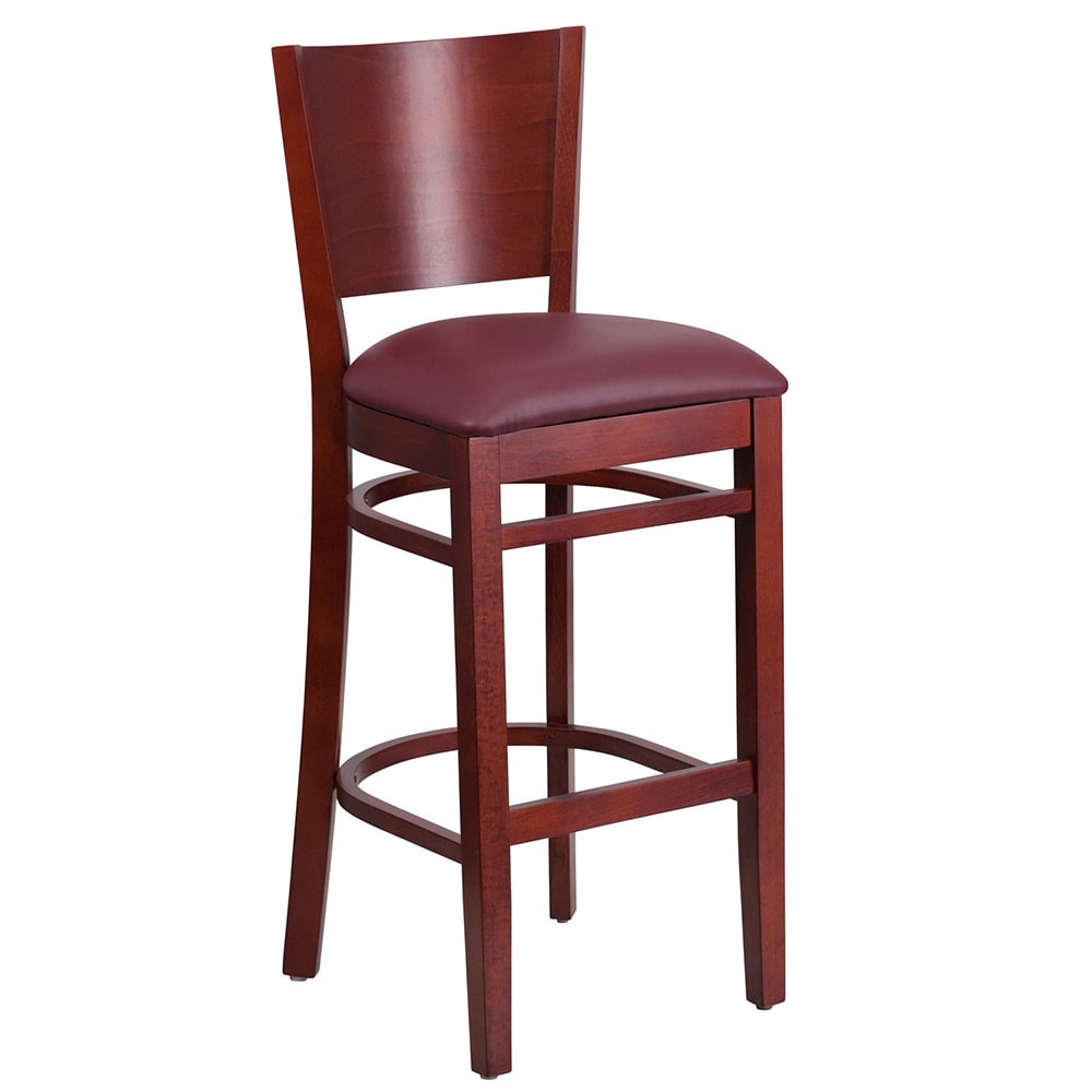 Flash Furniture XU-DG-W0094BAR-MAH-BURV-GG Bar Stool w/ Solid Back & Burgundy Vinyl Seat, Mahogany