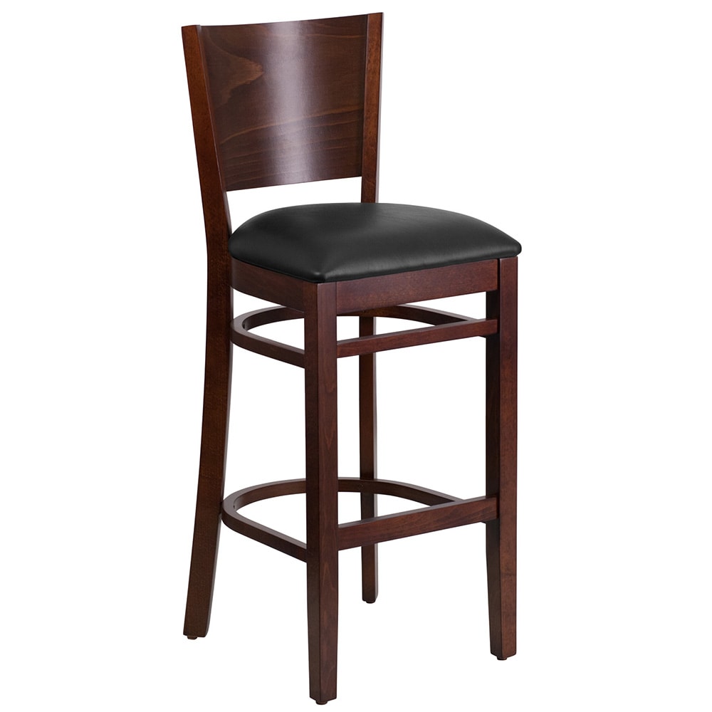 Flash Furniture XU-DG-W0094BAR-WAL-BLKV-GG Bar Stool w/ Solid Back & Black Vinyl Seat, Walnut