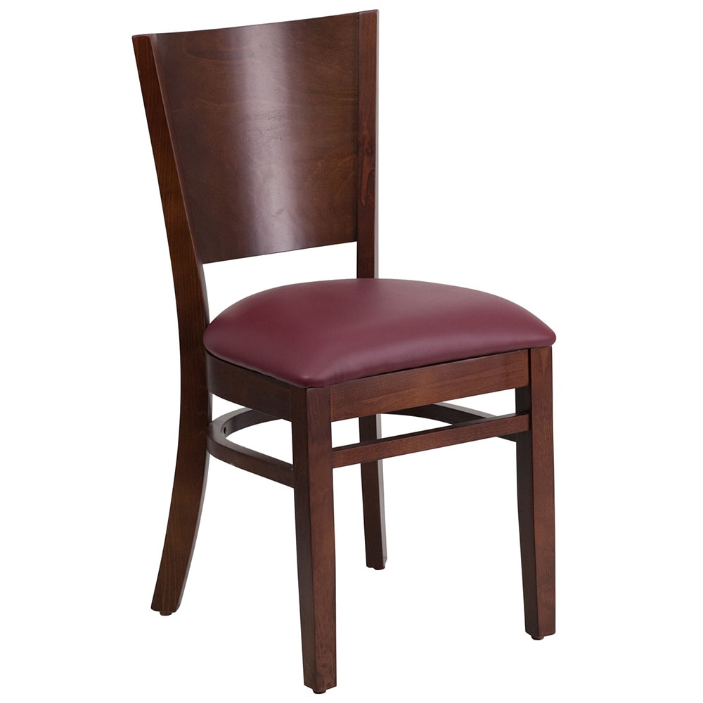 Flash Furniture XU-DG-W0094B-WAL-BURV-GG Restaurant Chair w/ Solid Back & Burgundy Vinyl Seat - Beechwood Frame, Walnut Finish