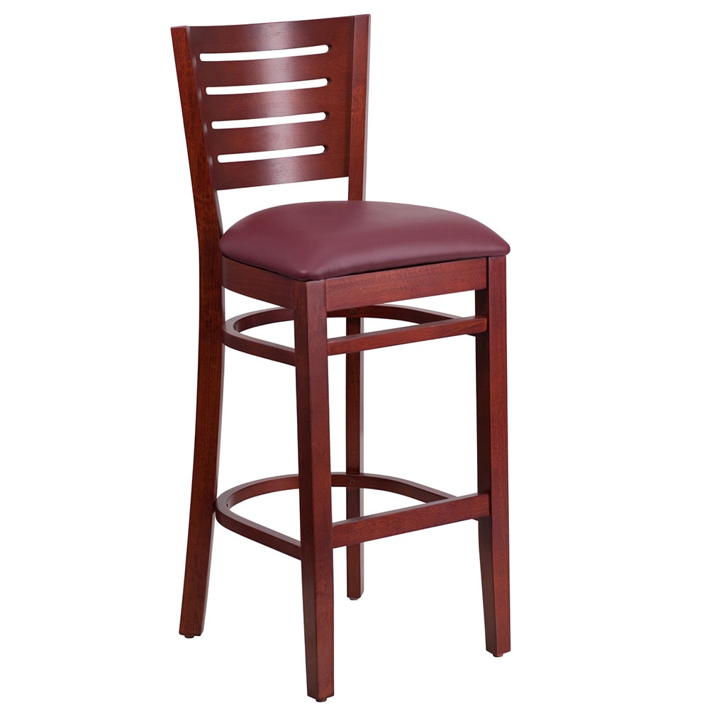 Flash Furniture XU-DG-W0108BBAR-MAH-BURV-GG Bar Stool w/ Slat Back & Burgundy Vinyl Seat, Mahogany