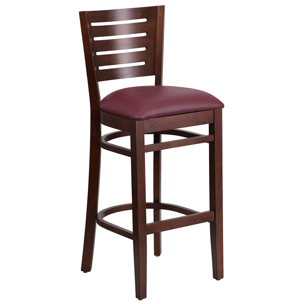Flash Furniture XU-DG-W0108BBAR-WAL-BURV-GG Bar Stool w/ Slat Back & Burgundy Vinyl Seat, Walnut