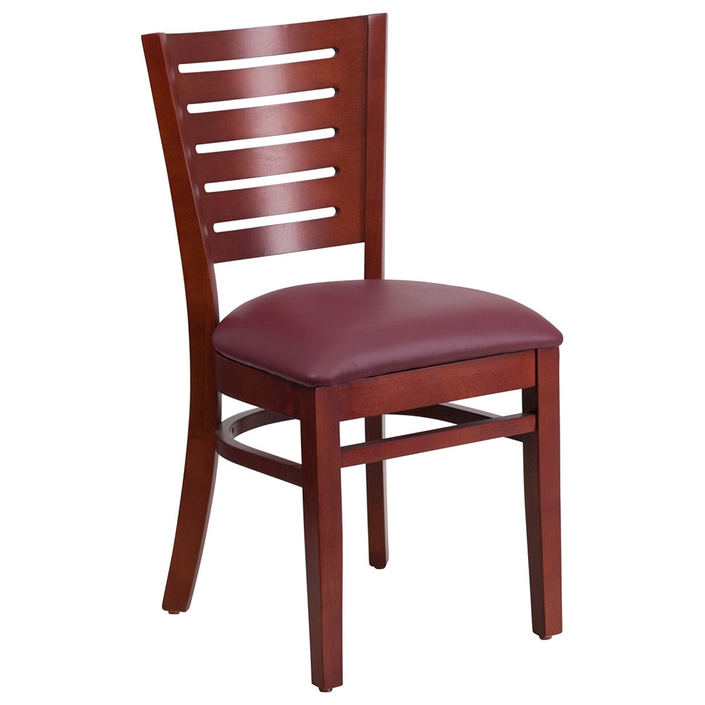 Flash Furniture XU-DG-W0108-MAH-BURV-GG Restaurant Chair w/ Slat Back & Burgundy Vinyl Seat - Beechwood Frame, Mahogany Finish